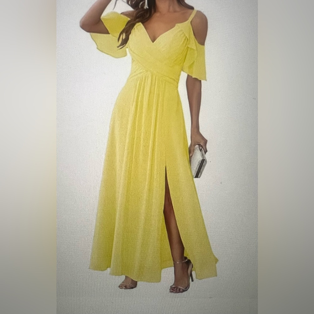 Elegant Chiffon Bridesmaids  Yellow Maxi Dress, NWT size 12